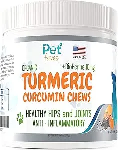 Natural Dog Hip & Joint Supplement for Dogs Arthritis Pain Relief. Turmeric Curcumin with Black Pepper for Anti Inflammatory. Tumeric MSM Glucosamine Chondroitin for Dogs Healthy Joints - 90 Chews