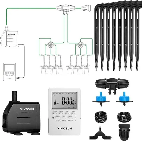 Automatic 15-Watt Output Drip Irrigation Kit, Includes Pump, Timer and Regulator