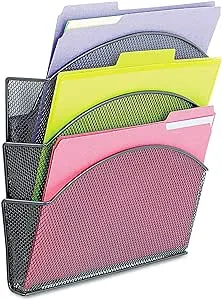 Safco Products 4175BL Onyx Magnetic Triple File Pocket – 4 Heavy-Duty Magnets for Metal or Fabric Surfaces – Commercial-Grade Steel Mesh Design - Durable Powder Coat Finish – 13"L x 4.25"W x 13.5"H