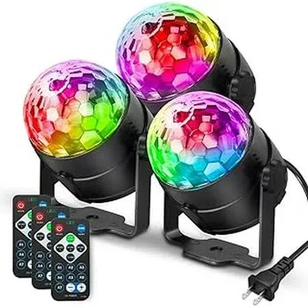 3-Pack Party Lights, DJ Disco Ball Strobe 7 Colors Sound Activated Stage Light