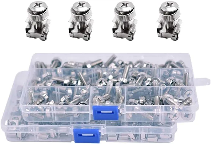 100 Sets M6 Square Hole Hardware Cage Nuts & Mounting Screws Washers for Server Rack and Cabinet (M6 X 20mm)(Screw+Washer+cage nut)