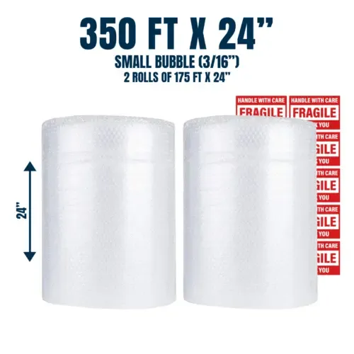 Bubble Cushioning Wrap 3/16&#034; 350 ft. x 24&#034; Perforated Every 12&#034; Small Padding 