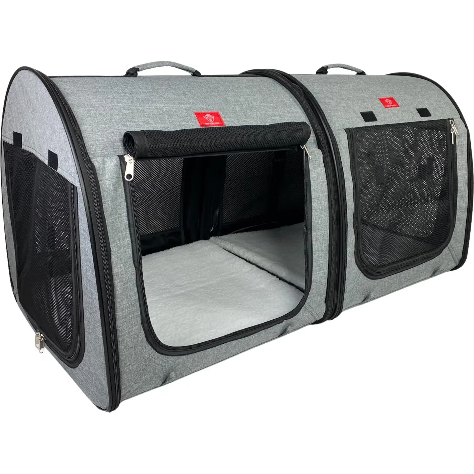 One for Pets Portable 2-in-1 Double Dog & Cat Kennel, Gray