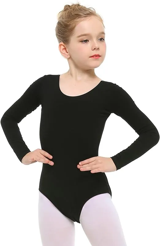 Stelle Girls Long Sleeve Team Basic Leotard Ballet Dance Gymnastics (Toddler/Little Kid/Big Kid) (Black,4T)