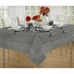 Elrene Home Fashions Villeroy and Boch New Wave Metallic Border Linen Fabric Tablecloth, Round, 90 Inches, Gray/Silver