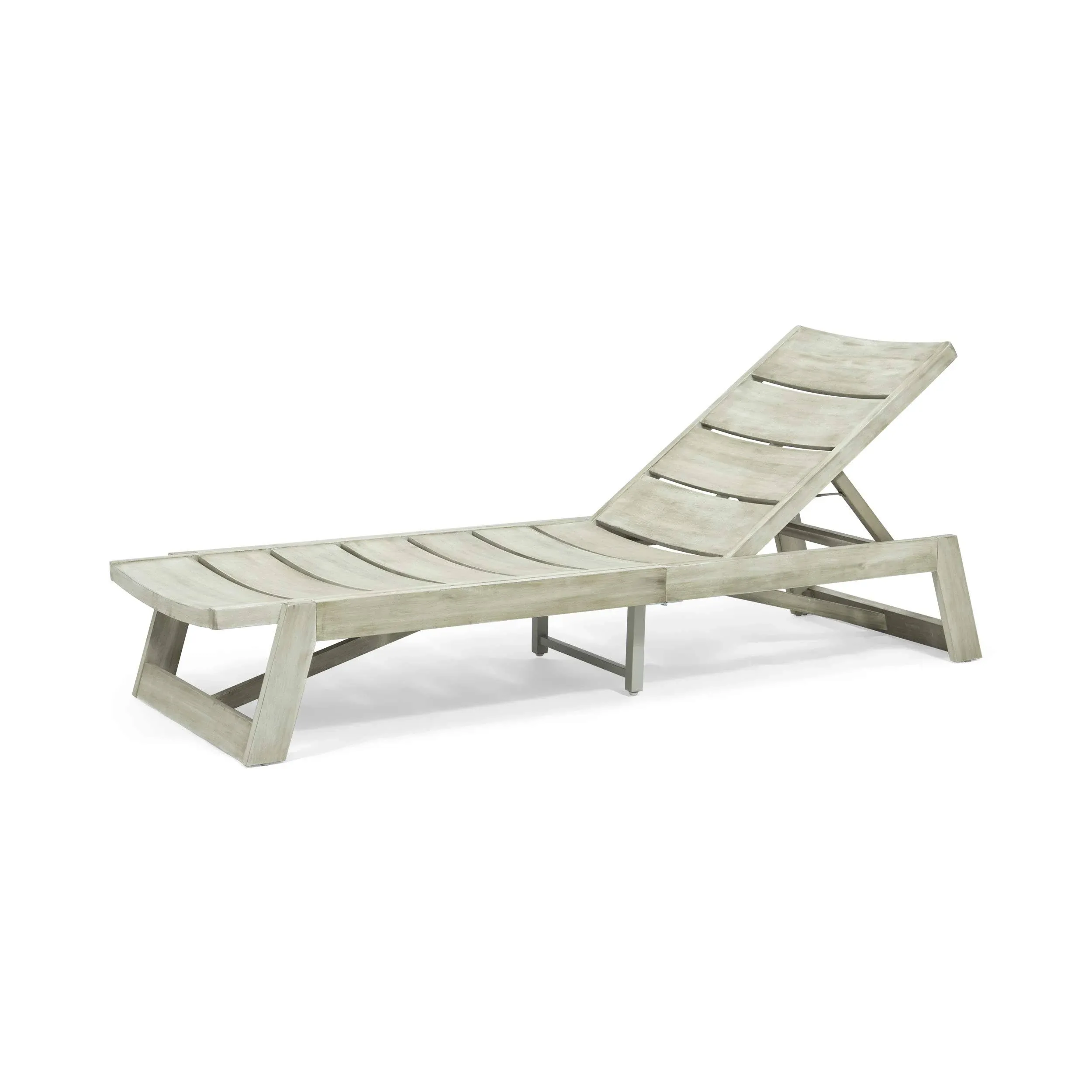 Lillian Outdoor Wood and Iron Chaise Lounge , Light Gray