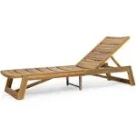 Lillian Outdoor Wood and Iron Chaise Lounge, Teak Finish, Yellow