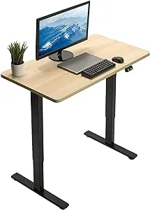 VIVO Electric 43 x 24 Stand Up Desk w/ 2 Button Control | Light Wood One-Piece Table Top, Black Frame (DESK-KIT-B04C)