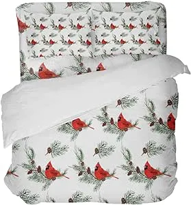 Cardinal Birds With Pine Cones Leaves Duvet Cover Queen Bedding Sets4 Pcs Christ