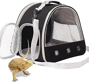 Bearded Dragon Travel Carrier,Lizards Carrier, Small Animal Travel Carrier for Sugar Glider Hedgehog Rat Parrot Bird Guinea Pig, Portable Guinea Pig Travel Carrier for 2 (Black, Carrier)