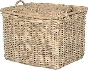 KOUBOO Rattan Core Rectangular Storage Basket with Lid, Large - Wicker Basket, Decorative Storage Box, Home Organizer, Laundry Hamper, Toy Box, Kitchen Storage, Natural