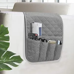 Vnom Sofa Armrest Organizer Non-Slip Arm Chair Bedside Caddy Storage Organizer for Recliner Couch with 5 Pockets for Cell Phone TV Remote Control