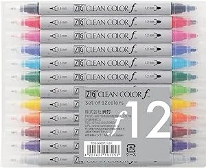 Kuretake Zig Twin Tip Marker Clean Color f, 12 Color Set (TCS-6000T/12V)