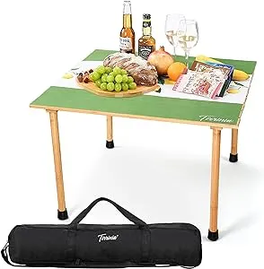 Tirrinia 26x26in Bamboo Picnic Table with Carrying Bag + Free Picnic Pad, Outdoor ...