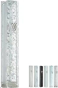 Modern Glass Mezuzah Case in Shatterd Glass Design Waterproof Judiaca Door Me...