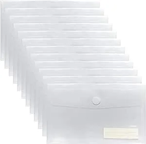 YoeeJob Plastic Envelopes with Hook & Loop Closure, 6x10 Receipt Envelope Money Cash Coupon Organization with Label Pocket, 24 Packs