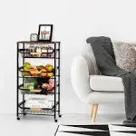 HEOMU 5 Tier Rolling Kitchen Storage Cart, Metal Snack Cart with Wheels, Kitchen Cart with Drawers for Kitchen, Bathroom, Living Room, Bar, Office, Black