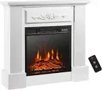 Costway 32" 1400W Electric Fireplace Mantel TV Stand Space Heater w/ Shelf White