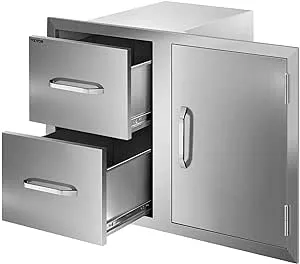 VEVOR Combo 32.5" W x 21.7" H x 20.5''D Access Door/Double Paper Towel Rack, BBQ Island Drawers with Stainless Steel Handles for Outdoor Kitchen, 32.5W x 21.7H x 20.5D Inch