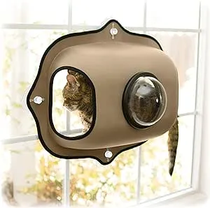 K&H Pet Products EZ Mount Window Bubble Pod Kitty Sill Window Sill Cat Bed Cat Perch, Cat Hammock with Lookout Bubble Window Tan 27 X 20 Inches