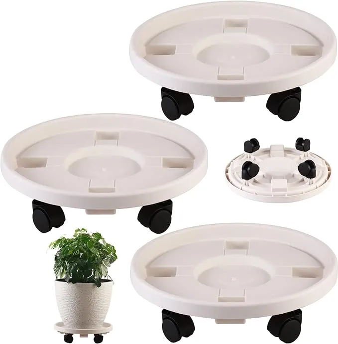 3 Pack Large Plant Caddy with Wheels 15.8" Rolling Plant Stands Heavy-duty Plastic Plant Roller Base Pot Movers Plant Saucer on Wheels Indoor Outdoor Plant Dolly with Caster Planter Tray Coaster White