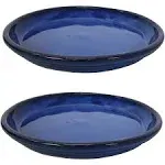 Sunnydaze Decor Glazed Ceramic Planter Saucers - Set of 2 - Blue - 12"