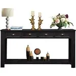 kinbor Long Sofa Table - Black 60 Inch Console Tables for Living Room, Hallway Table with 4 Drawers, Modern Wood Entryway Table with Storge Shelf