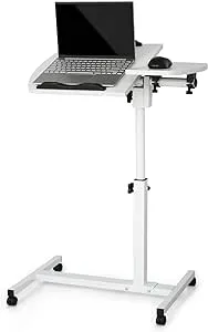 MoNiBloom Mobile Laptop Desk 75° Tiltable Height Adjustable Rolling Laptop Sofa Bed Side Table Couch Computer Desk Stand with Wheels for Home Office Classroom, White