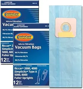 EnviroCare Replacement Micro Filtration Vacuum Cleaner Dust Riccar 2000, 4000 and Vibrance Series. Simplicity 5000, 6000 and Symmetry Type A 24 Bags, Pack of 24, Blue, Count