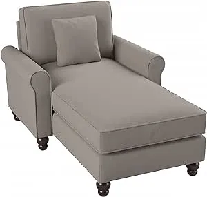 Bush Furniture Hudson Chaise Lounge with Arms in Beige Herringbone