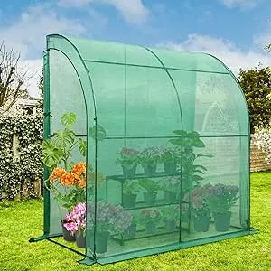 EAGLE PEAK 3 Tier Lean-to Portable Greenhouse, Heavy-Duty Indoor & Outdoor Garden with Wire Shelves, 2 Roll-Up Zipper Doors, Easy Assembly, 120"x60"x84" Clear/Green PE Cover