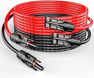 RICH SOLAR 10 Gauge 10AWG One Pair 10 Feet Red + 10 Feet Black Solar Panel Extension Cable Wire with Female and Male Connectors(10FT 10AWG)