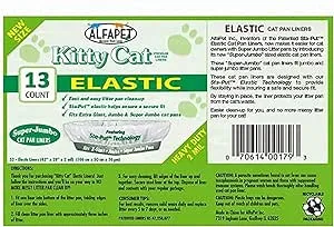 Alfapet Kitty Cat Pan Litter Box Disposable, Elastic Liners-13-Pack-For Extra-Giant, Jumbo, Super-Jumbo Size Litter Pans- with Sta-Put Technology for Firm, Easy Fit- Quick + Clever Waste Cleaners