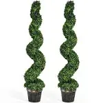 2 Pack 4 Feet Artificial Spiral Boxwood Topiary Indoor Outdoor Decor