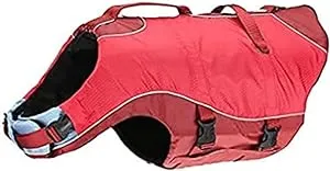 Kurgo Surf n’ Turf Dog Life Jacket - Flotation Life Vest for Swimming and Boating - Dog Lifejacket with Rescue Handle and Reflective Accents - Machine Washable - Red/Blue, Large