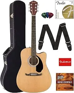 Fender FA-125CE Dreadnought Cutaway Acoustic-Electric Guitar - Natural Bundle ...