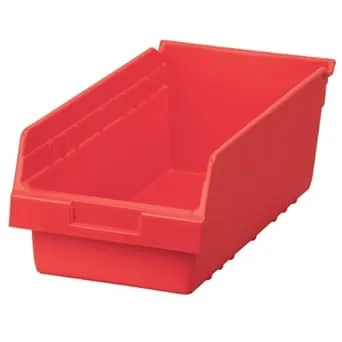 Akro-Mils 30088 Plastic Nesting ShelfMax Storage Bin Box, (18-Inch x 8-Inch x 6-Inch), Red, (8-Pack)