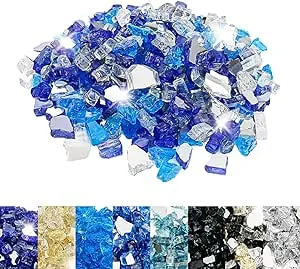 Utheer Fire Glass for Fire Pit, 1/2 Inch Aqua Blue Reflective Fire Glass for Propane Fire Pit, Fire Pit Glass Rocks Safe for Outdoors and Indoors Fire Pit, 10 Pounds