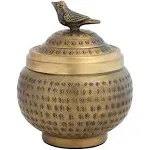 Creative Co-Op, Brass Round Hammered Metal Container with Bird Finial, Finish