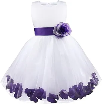 Kids Wedding Party Bowknot Petals Flower Girl Dress Prom Pageant Party Ball Gown