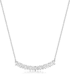 MORGAN & PAIGE 925 Sterling Silver Cubic Zirconia Flat Bar, Curved Bar or Chevron Curved Bar Necklace, 18"