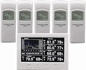 Ambient Weather WS-3000-X5 Thermo-Hygrometer Wireless Monitor w/ 5 Remote Sensors - Logging, Graphing, Alarming, Radio Controlled Clock