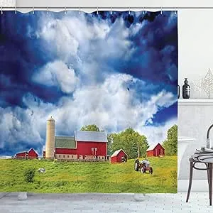 Country Shower Curtain Warehouse Barn Scenery Print for Bathroom