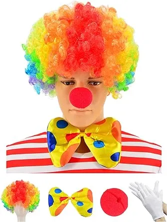 Party Chili Clown Costume - Rainbow Wig + Nose One Size, 