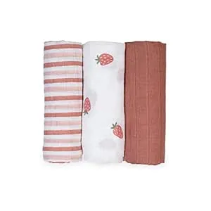 Lulujo - 3pk Muslin Receiving Blankets - Strawberries