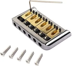 6 String Hard-tail Fixed Bridge Set with Wrench and Screws for Electric Guitar Replacement Parts guitar bridge, , bridge(Golden)