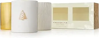 Thymes Frasier Fir Votive Candles - Gilded Collection - Crisp Just-Cut Forest Fragrance - Set of Three Holiday Candles - Wood Grain, Gold, and White - Gifts for Women & Men (3 oz Each, Pack of 3)