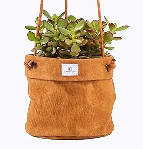 Waxed Canvas Handmade Hanging Planter for Indoor/Outdoor Plants, Hanging Basket Plant Holder Dijon Yellow