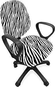 Ambesonne Zebra Print Office Chair Slipcover, Repeating Animal Skin Ornament Jungle Savage Animal Safari Life, Protective Stretch Decorative Fabric Cover, Standard Size, Grey Charcoal