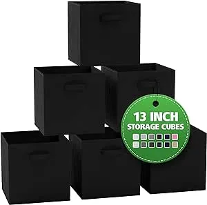 NEATERIZE 13 inch Fabric Storage Cubes for Cube Organizer - 6 Pack Heavy Duty Black Storage Bins - Cube Storage Bin, Use As A Clothes Storage Box in Closet, BAS